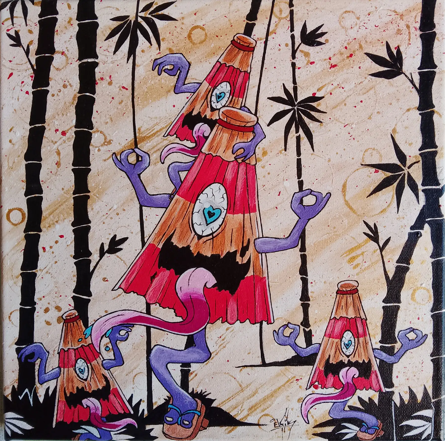 Kasa-Obake's family (30x30 cm) original signé