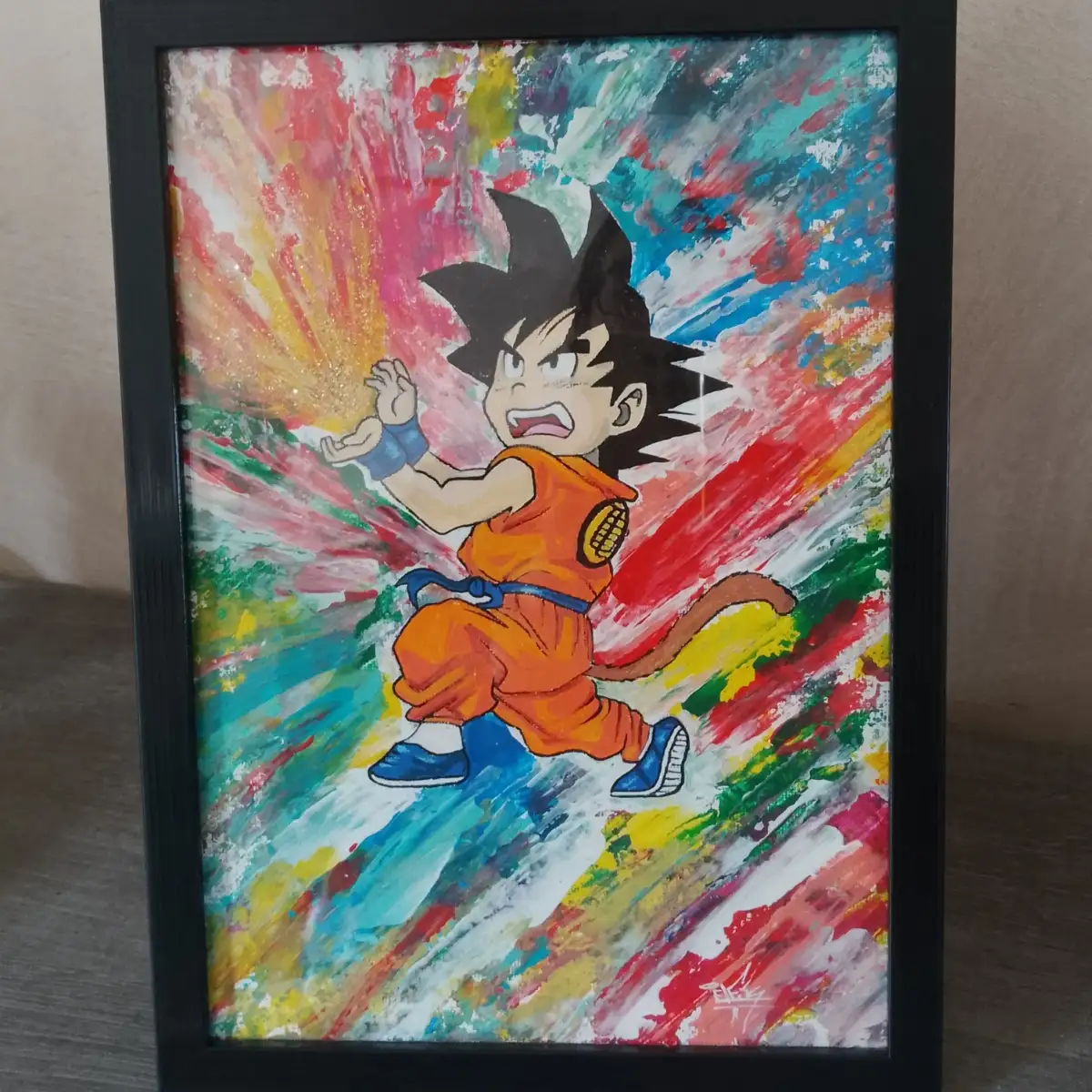 Éclats de Saiyan - Tableau Original Signé sur Toile Encadrée A4