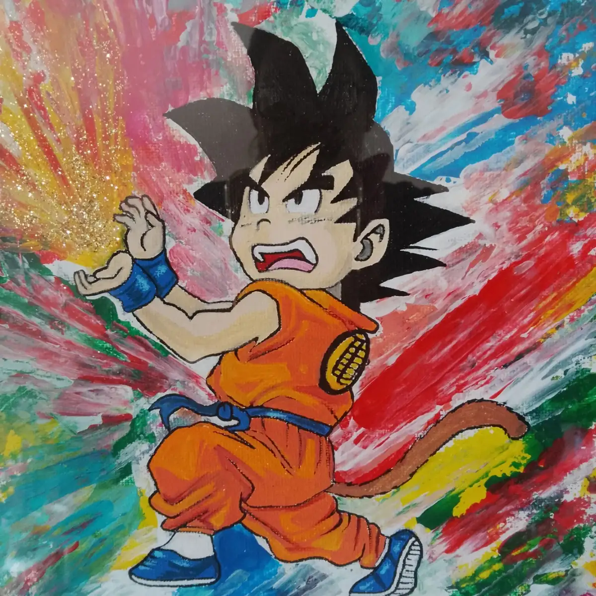 Éclats de Saiyan - Tableau Original Signé sur Toile Encadrée A4