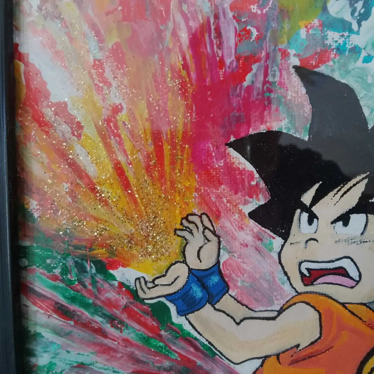 Éclats de Saiyan - Tableau Original Signé sur Toile Encadrée A4