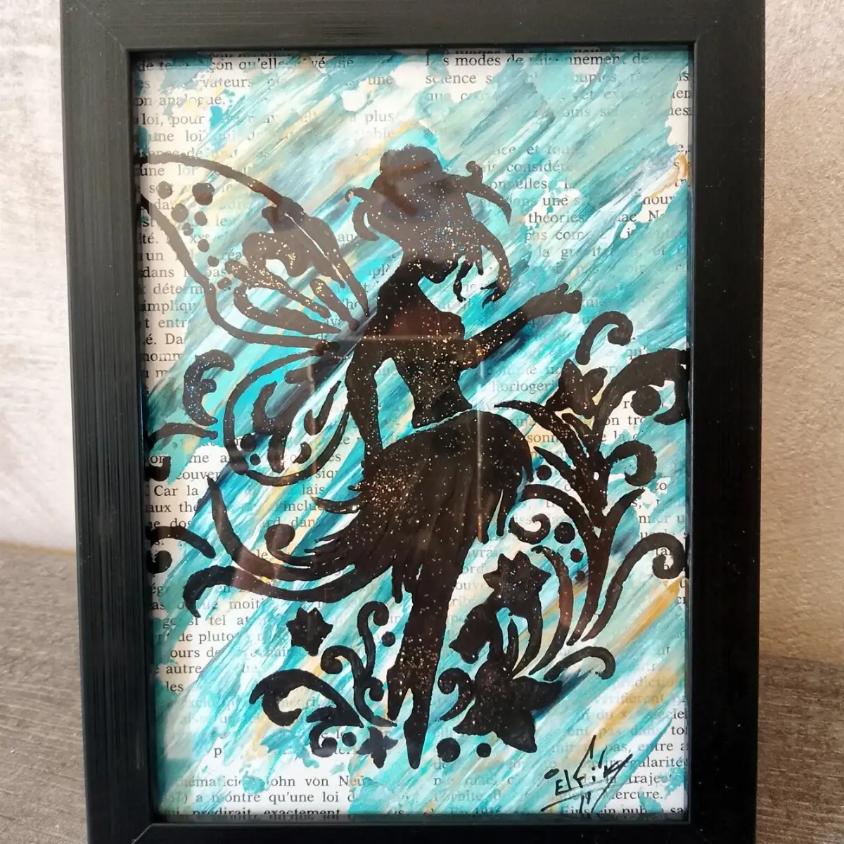 Fairy Time – Tableau Original Signé sur Papier Recyclé Encadré 15 x 20 cm