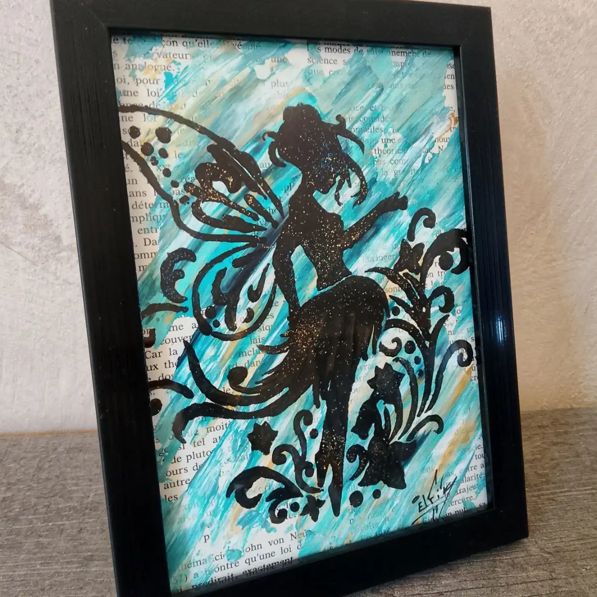 Fairy Time – Tableau Original Signé sur Papier Recyclé Encadré 15 x 20 cm