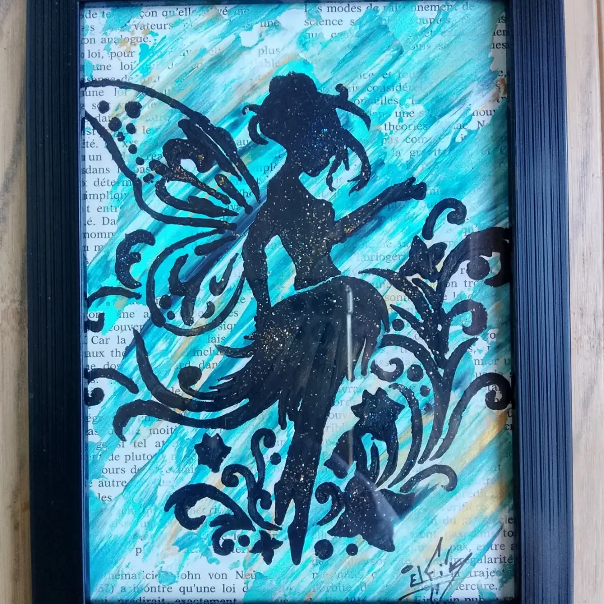 Fairy Time – Tableau Original Signé sur Papier Recyclé Encadré 15 x 20 cm